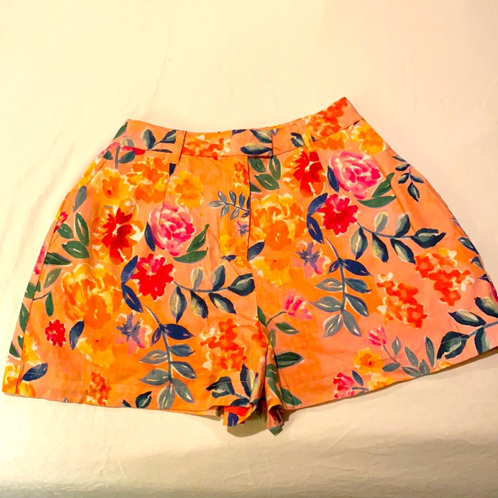 Lovers + Friends floral linen high waist shorts, S